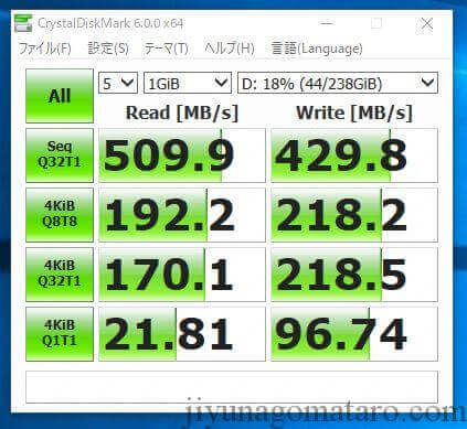 SSD3.0タイプのM.2SSD 速度ベンチマーク