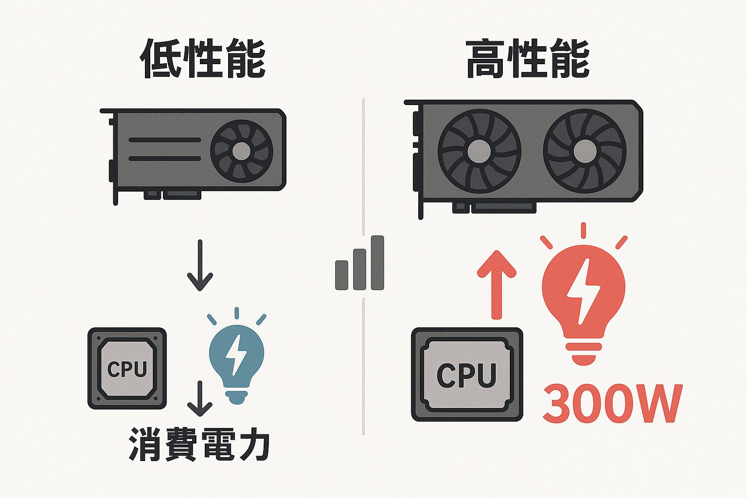 消費電力とCPUとグラボ性能の関係