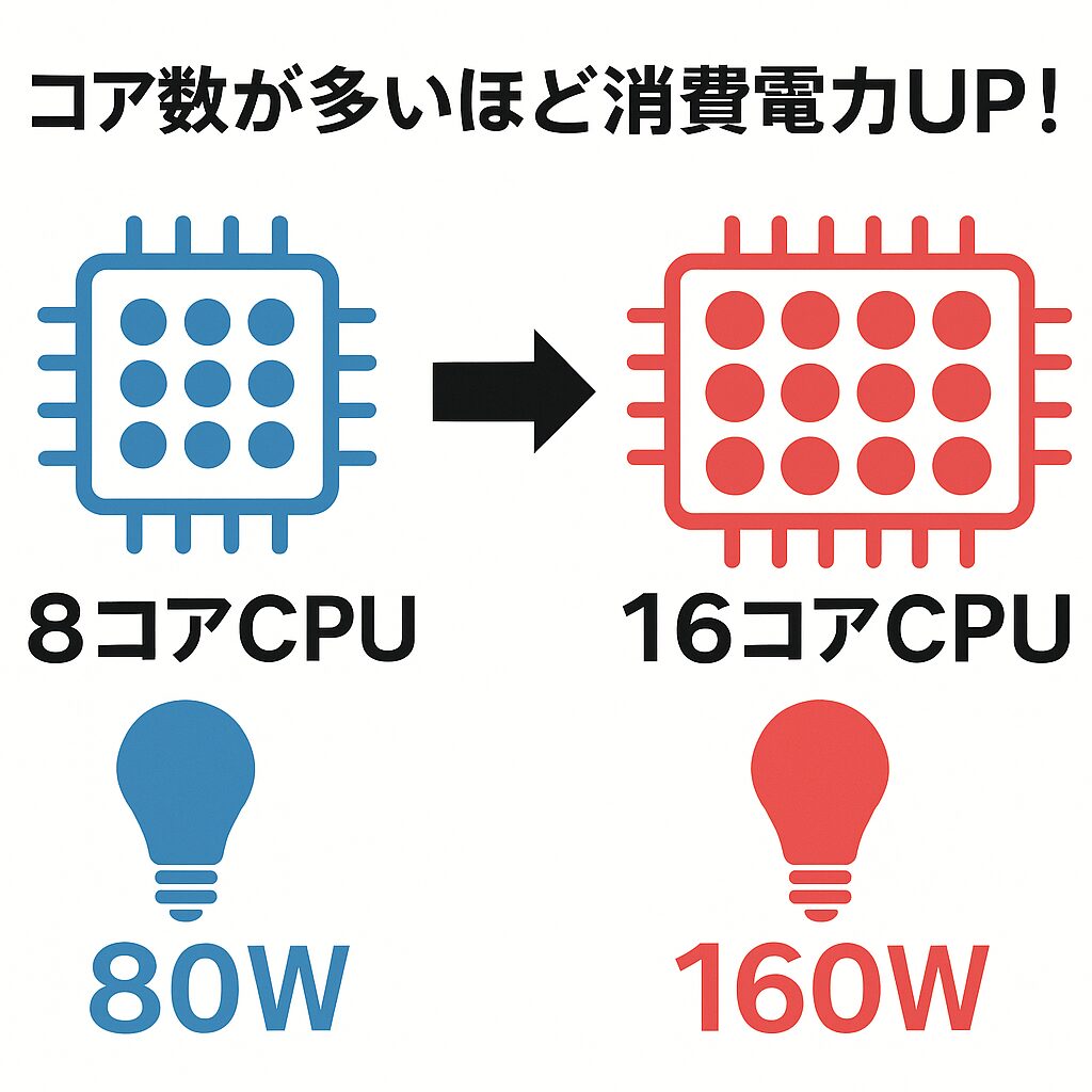 コア数と消費電力の関係